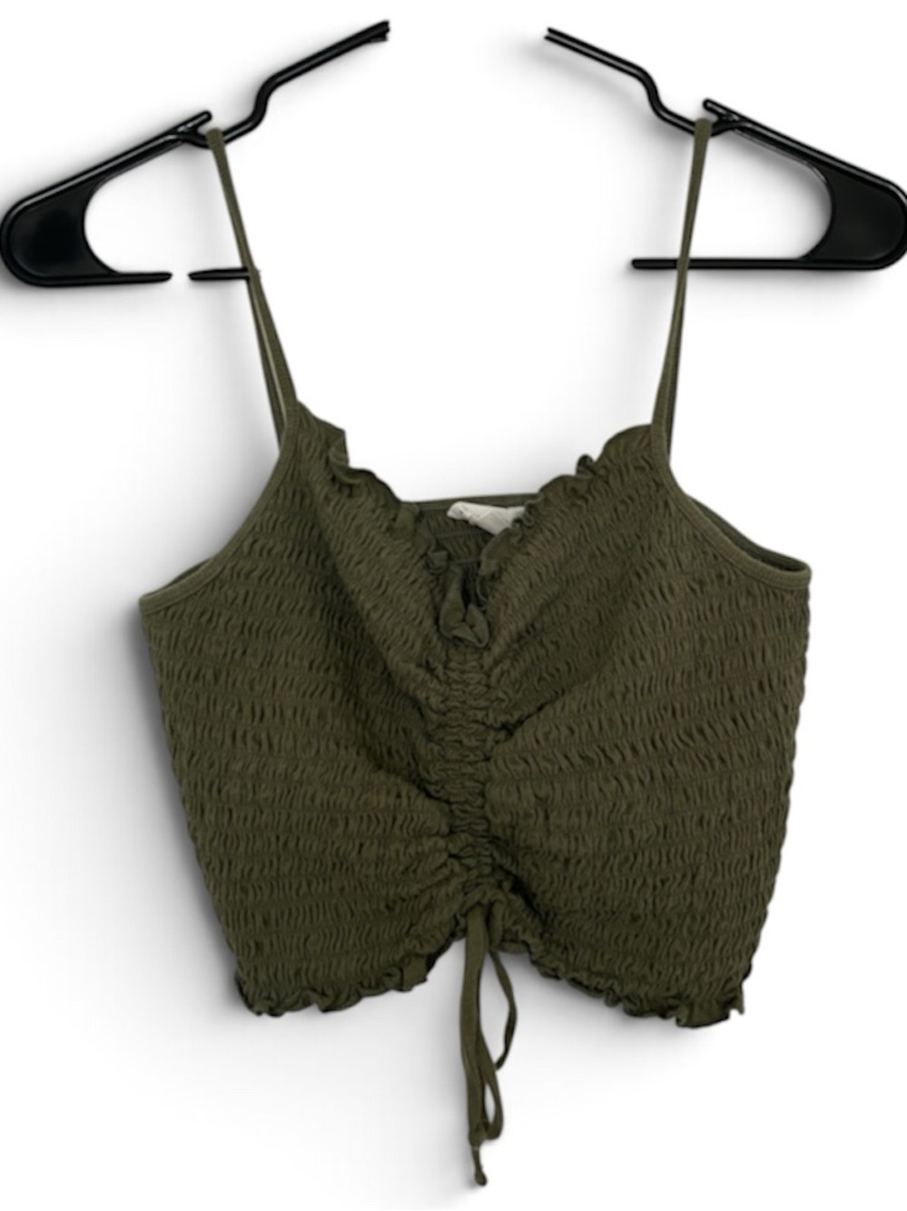 Aeropostale Olive Smocked Drawstring Crop Cami Tank Top Ruched Chirred